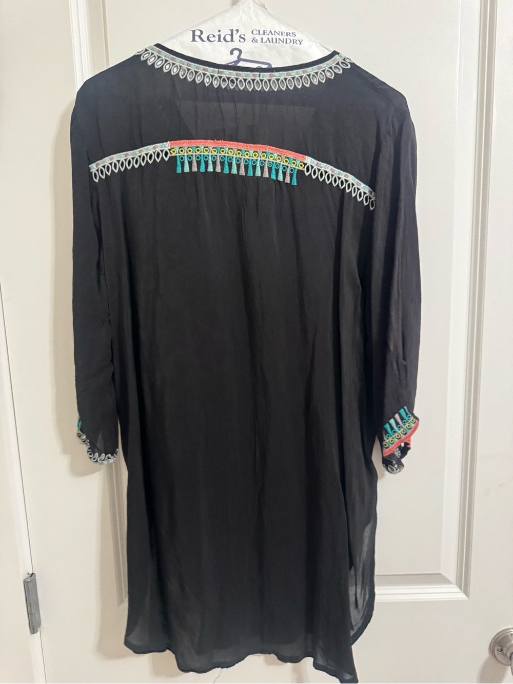 Johnny Was Black Tunic with Teal and Coral Floral Embroidery - Picture 3 of 4